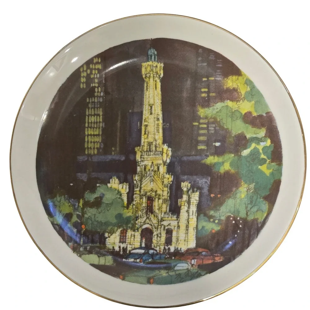 Chicago Water Tower Collector Plate 1972 Franklin McMahon‎ Limited Edition USA